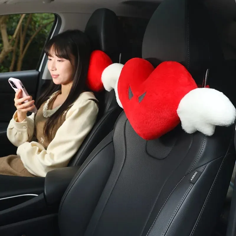 Cute Heart Angel Wings Car Neck Pillow Soft Plush Auto Headrest Pillow Universal Car Seat Head Support Cushion Decor Gift — image 7
