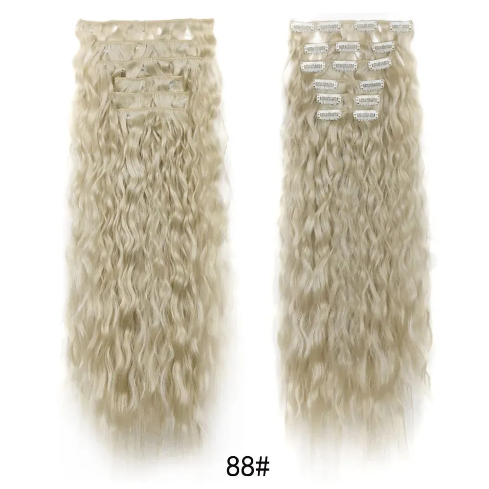 Clip in Synthetic Hair Extensions Brown Blonde Color Mermaid Waves Synthetic Hair Pieces for Women 6pcs Set