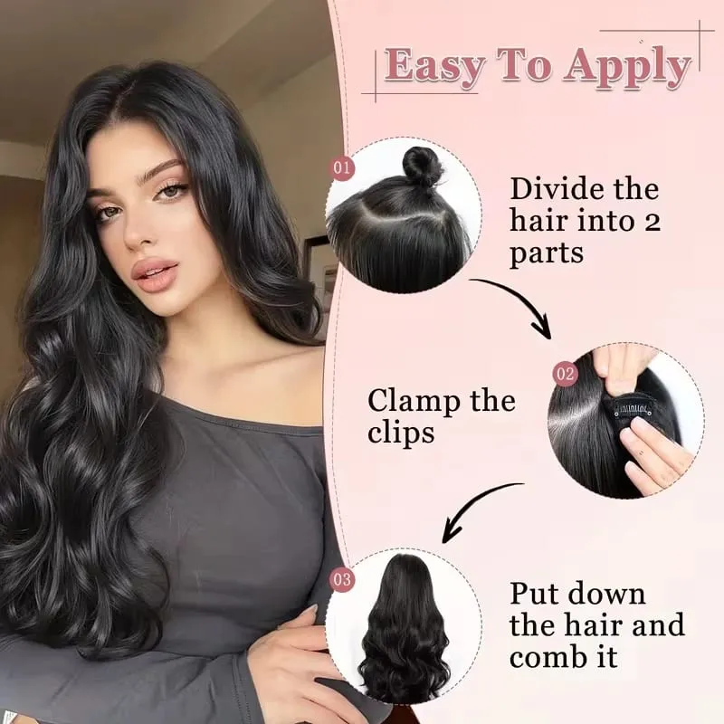20Inch Synthetic Long Curly Wavy Hair Extension Fluffy Increase Volume Extension Hairpiece for Women Daily Use — image 6