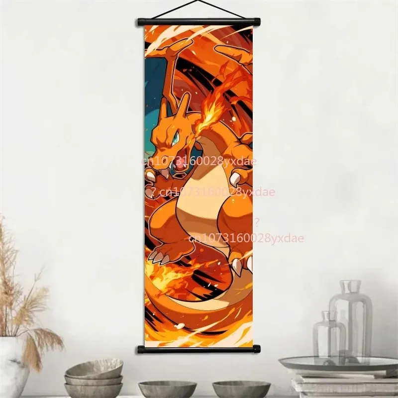 Anime Printed Pokemon Poster Cartoon Wall Artwork Gengar Squirtle Bulbasaur Pikachu Hanging Scroll Family Room Decoration