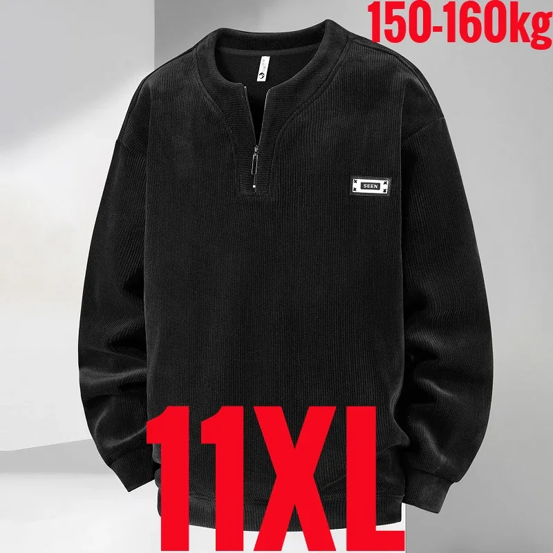 Extra Big Size Men's Sweatshirt Half Zip Pullover Corduroy Fleece Plus Large 6xl 7xl 8xl 9xl 10xl Autumn Winter Warm Casual Top — image 1