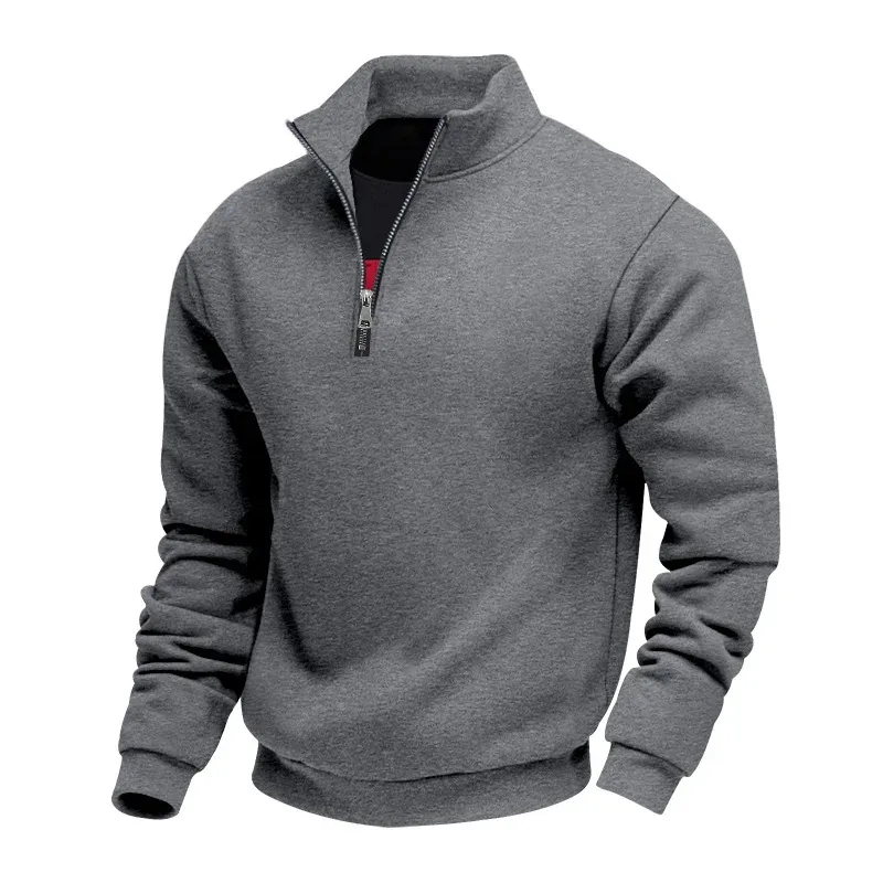 2026 New Fleece Lined Half Zip Sweatshirt for Men, Autumn Winter Solid Color Plus Size Casual Pullover Hoodie Daily Leisure Wear — image 41