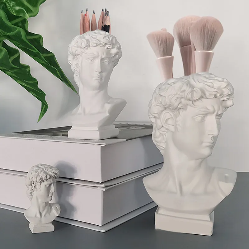 Creative Statue Of David Shape Brush Pot Desktop Ornaments Storage Box Household Makeup Brushes Organizer