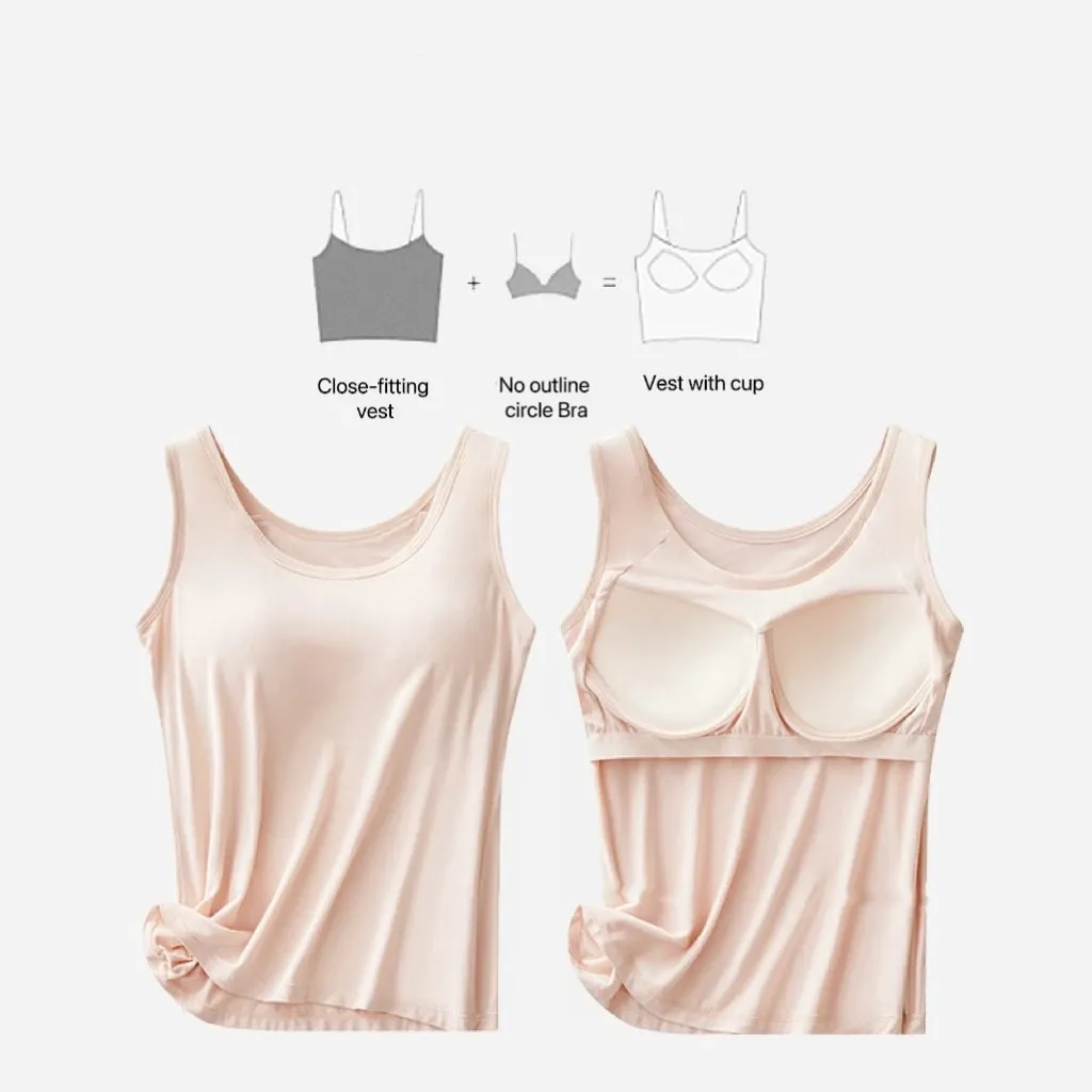 1pcs Women's Vest Tops Round Neck Vests Solid Color Padded Slim Fit Tank Tops Sexy Feminino Casual Tank Tops With Built In Bras — image 3