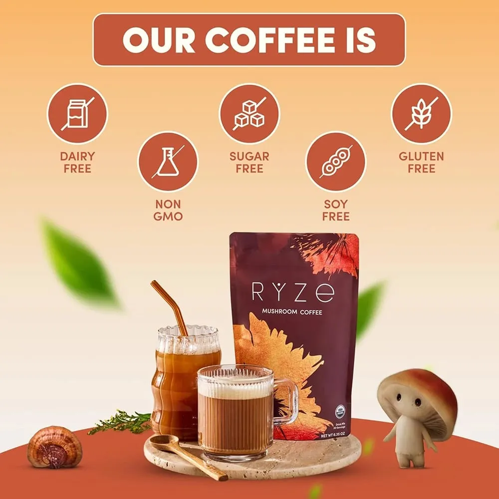 Medium Roast Instant Coffee Powder Mushroom Coffee for Energy Focus Digestion Immunity