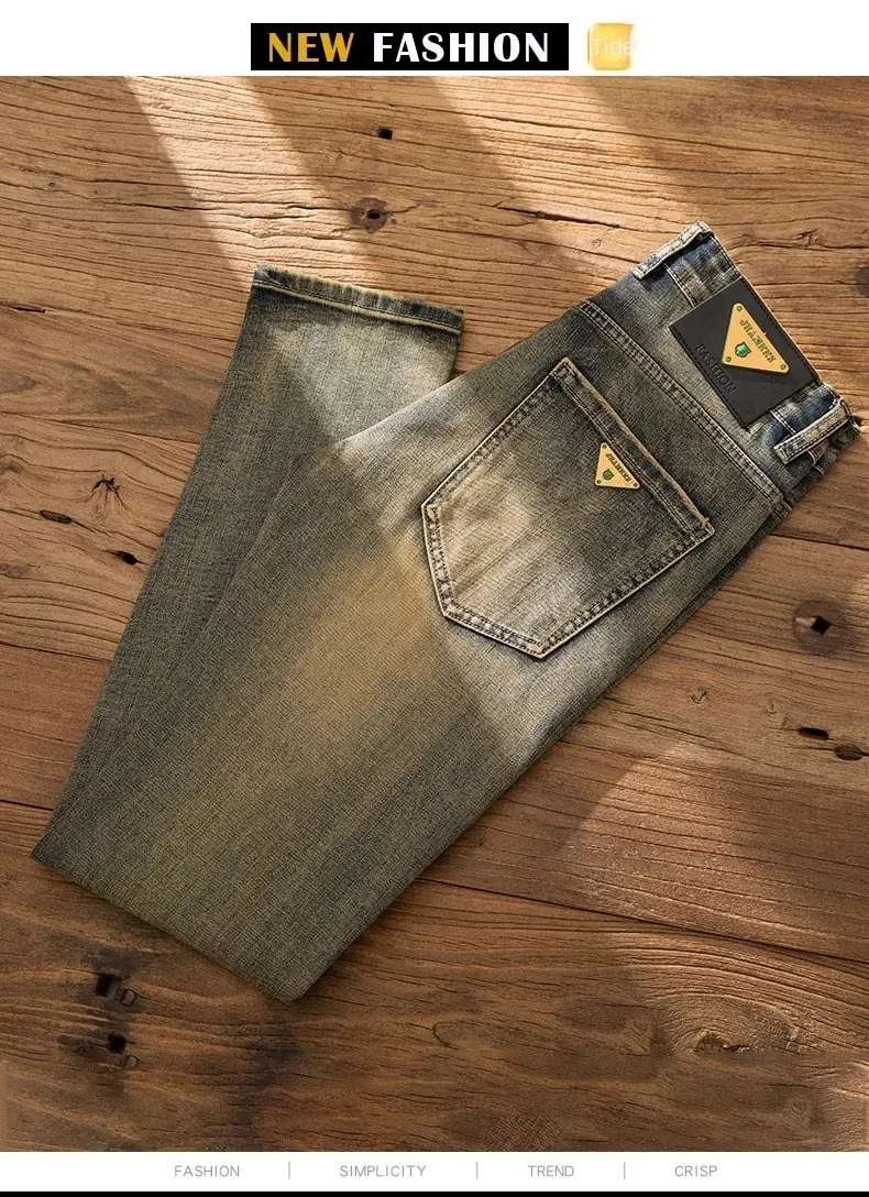 European Trendy Brand Yellow Mud Jeans Men's Retro Old Slim Fit Fashion Long Pants Autumn and Winter Thick Pants — image 10