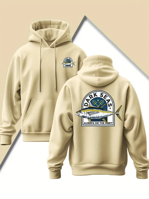 Men'S New Trendy Hooded Sweatshirt Casual Drawstring Hoodie with Print Featuring Yellowfin Tuna Design Front Kangaroo Pocket