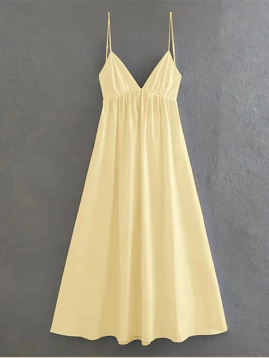 Women's Summer Vacation Solid Color Backless Thin Strap Dress — image 6