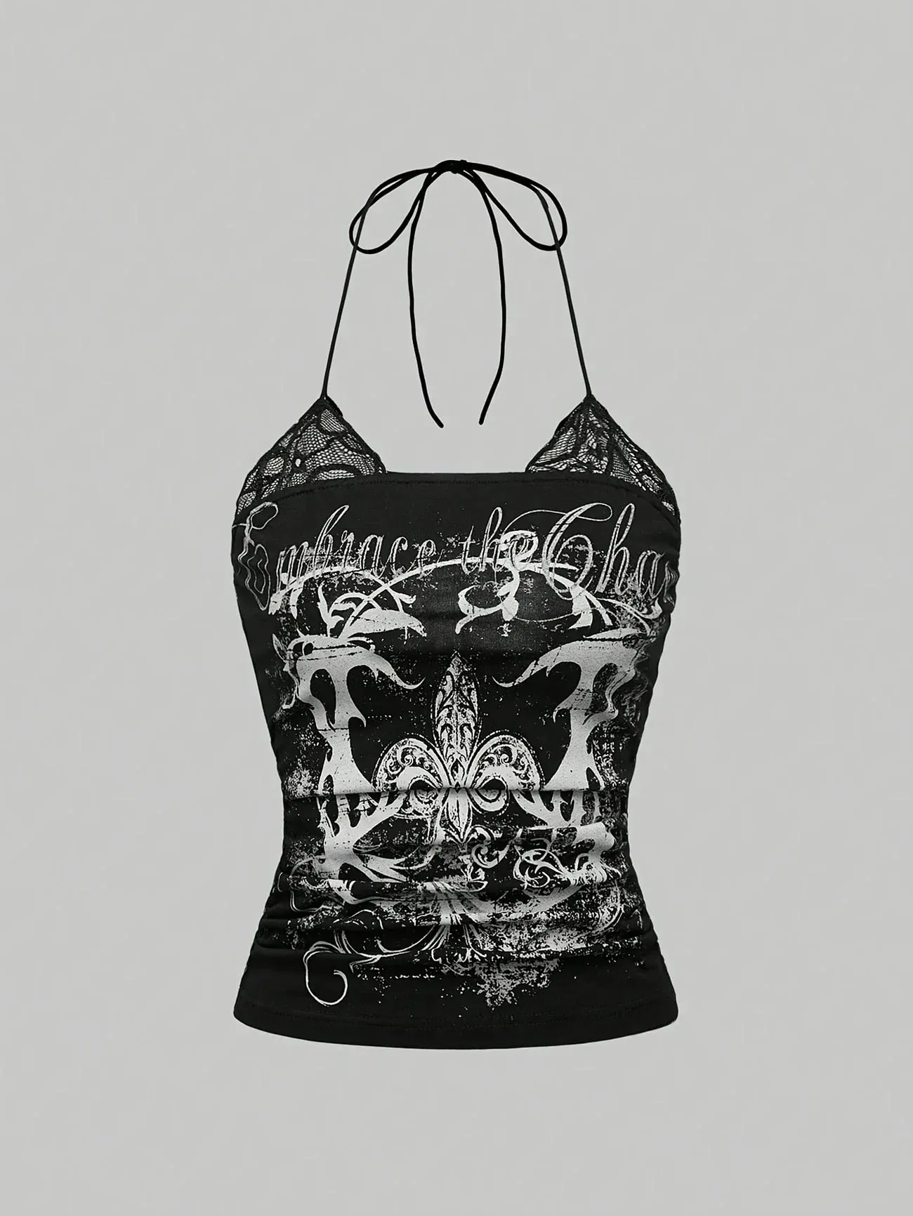 2 Pack Y2K Lace Halter Cami Top Women Cherry Vintage Print Ruched Slim Tie Back Sleeveless Streetwear Tank Camisole — image 5