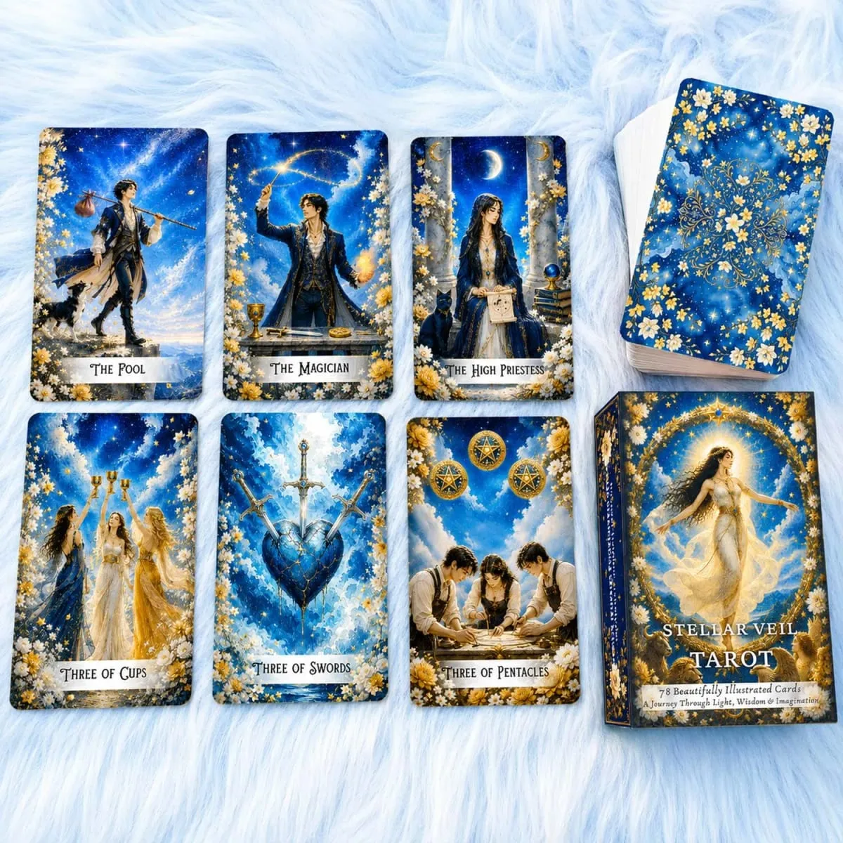 78 Tarot Cards 13x8 Cm Stellar Veil Tarot Deck Paper Manual Symbolic Designs Unique Tarot Experience Card Game — image 4