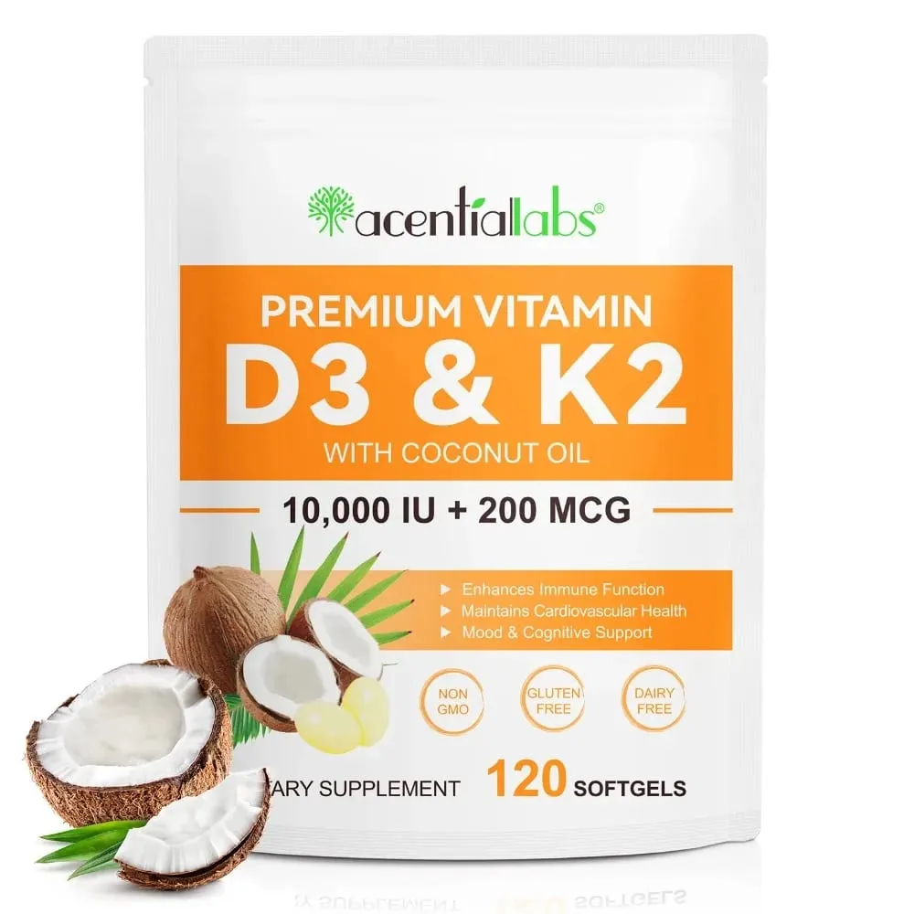 Acentiallabs Premium Vitamin D3 K2 Softgels Supplements Coconut Oil Vitamin D3 AK2 Soft Capsules for Immune Support for Adult — image 8
