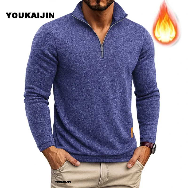 Men Sweatshirts Spring Thicker Pullover Quarter Zipper Pullover for Male Hoody Outdoor Sweatshir Autumn Solid Color Turtleneck — image 3
