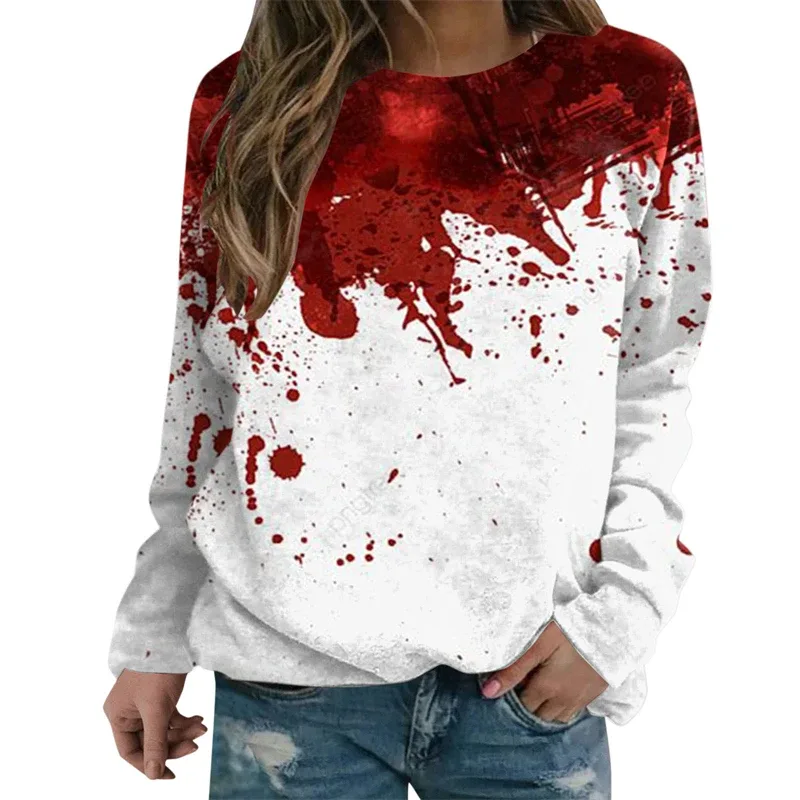 Terror Blood Graphic Sweatshirts Halloween Party Design Female Clothes I'm Fine Bloody Women Sweater Horror Ladies Y2k Pullovers — image 6