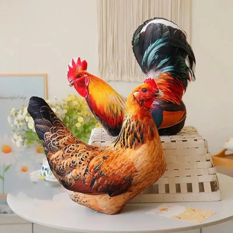 Vivid Lifelike Rooster Plush Throw Pillow 3D Print Soft Fluffy Stuffed Cushion for Bedroom Sofa Decor Gift for Kids Adults