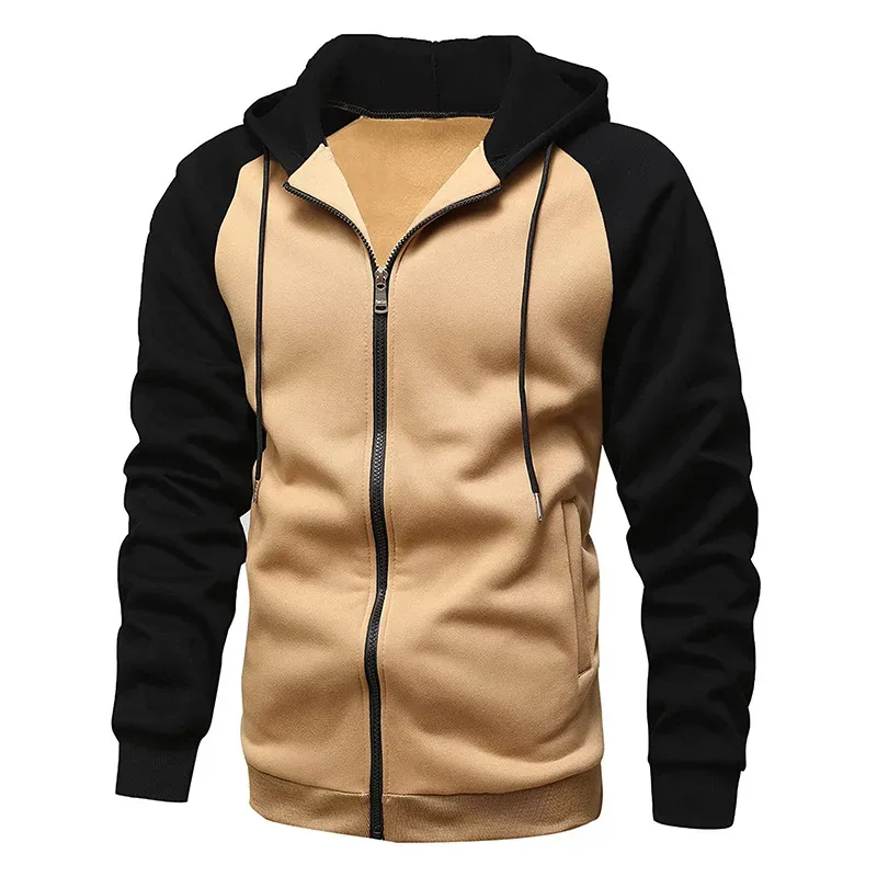Men's Fleece Hoodies Long Sleeve Sweatshirts for Men Zipper Hooded Mens Fashion Color Blocking Sweatshirt Slim Fit Jacket Coat — image 3
