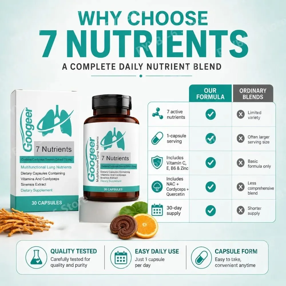 Googeer 7 Nutrients Lung Nutrition Capsules with Cordyceps Sinensis Extract &Vitamins Daily Respiratory Wellness Supplement 30Ct — image 7