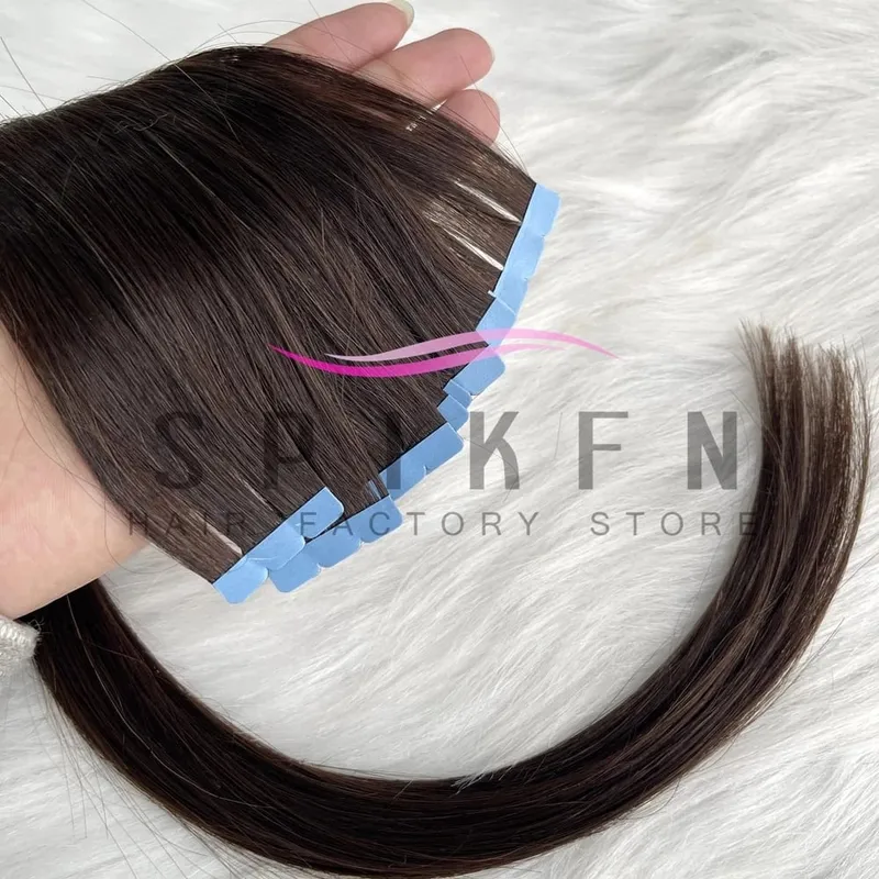 Mini Tape In Human Hair Extensions 12"-20" Machine Remy Skin Weft Adhesive Tape Hair Natural Black Tape Ons 10pcs for Women — image 9