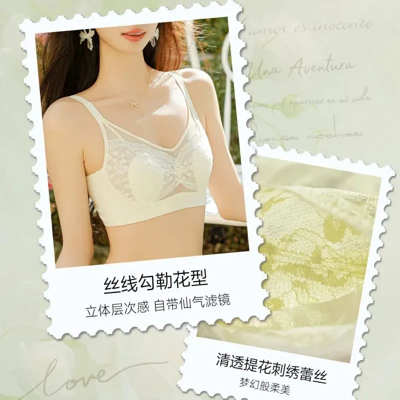 Women's lingerie for large busts minimizes appearance provides support and gathers side breasts summer thin French lace comfo — image 6