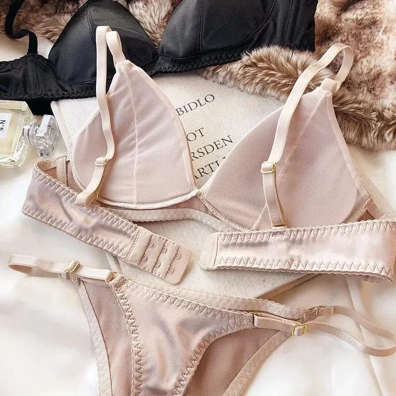 French Triangle Cup Bra Women Sexy Top Support Anti-sag Bra Seamless Soft Panties Comfortable Fabric Without Steel Rings Bra Set — image 2