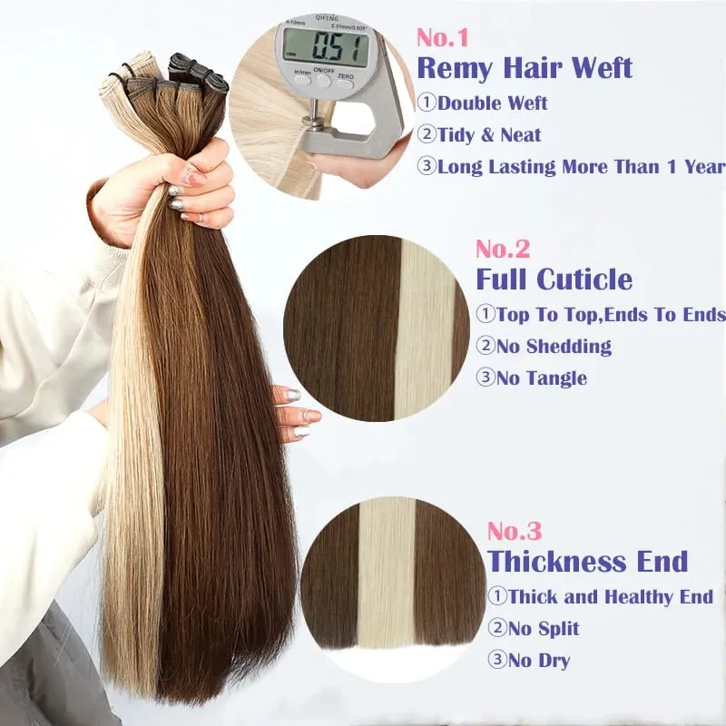 Straight 100% Real Human Hair Weft Bundles Extensions 50g/Pcs 16"-24" Remy Natural Hair Sew In Weaves Brown Blonde Color — image 3