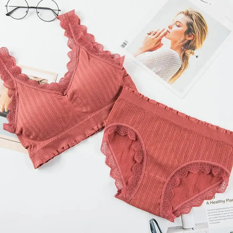 2025 Seamless Lace Back Bra Set U-Shape Sexy V-Neck Women's Underwear Full Cup Fixed Strap Home Clothes No Brand Registered — image 12