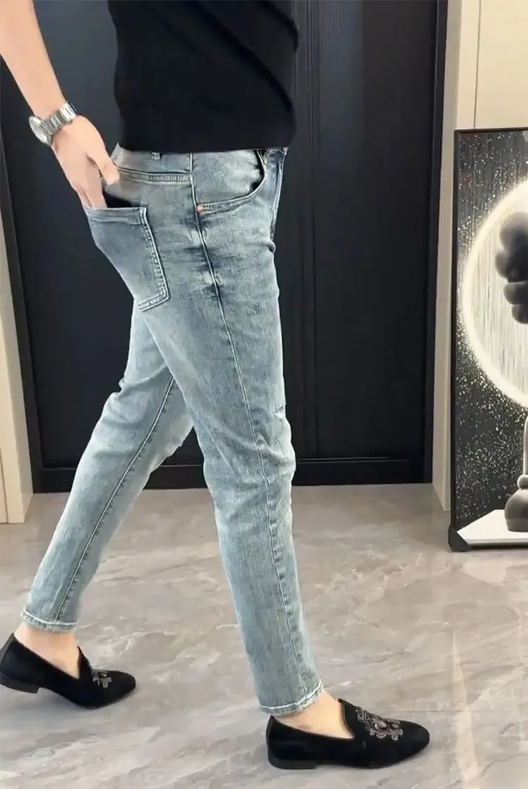 Summer New Slim-fit Men's Jeans Thin Brand Embroidery 2025 Designer Korean Style Clothes Casual Pants Luxury Fashion Pants — image 9