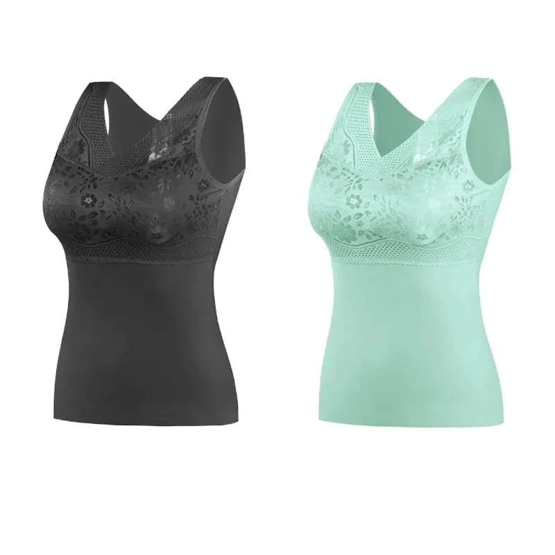 Women Winter Lace Padded Thermal Vests Soft Skin‑Friendly Undershirts Comfortable Sleeveless Inner Versatile Daily Tank Tops