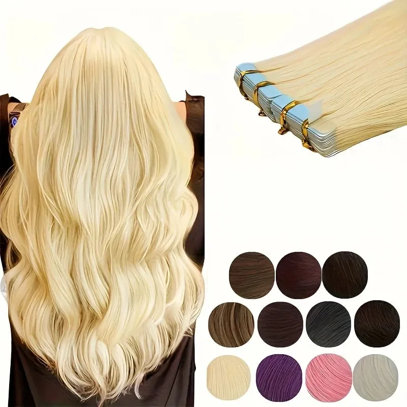 Tape In Bio Synthetic Hair Extensions 10pcs/ lot 24inches Heat Resistant Fiber Straight Seamless PU Skin Weft Tape Ins For Women — image 14