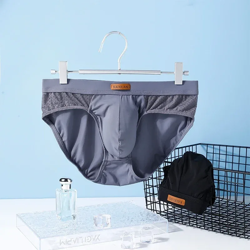 Men's Summer Ice Silk Mesh Briefs Quick Dry U-Pouch Separated Crotch Breathable Underwear Triangle Design for Comfort — image 3