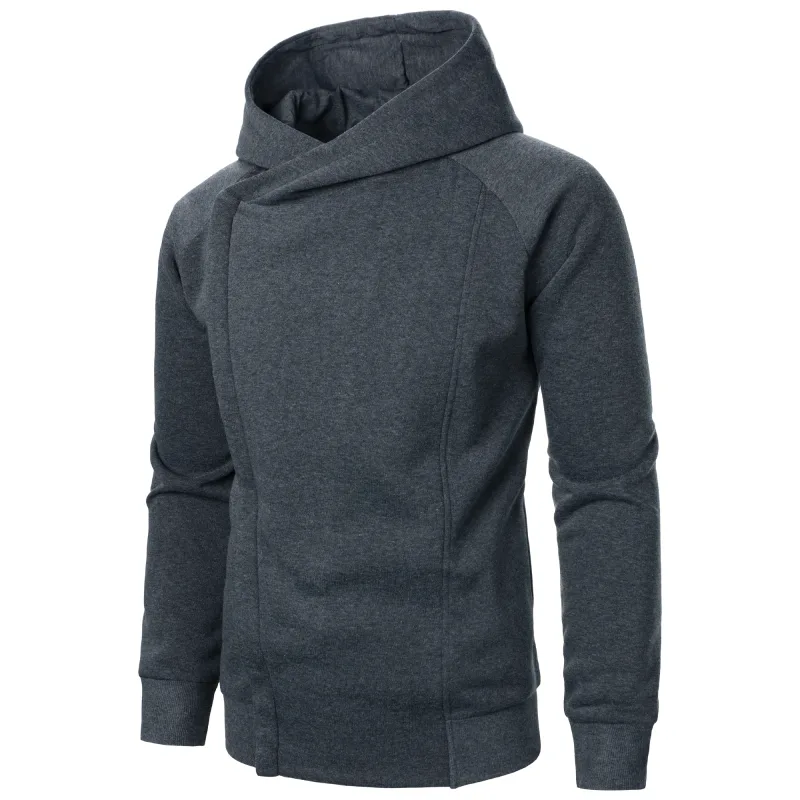 Autumn winter men's solid color hooded top Long sleeve side zipper design hoodie — image 6