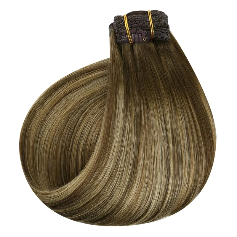 VeSunny Clip In Hair Extensions Human Hair 8 PCS Weft 140G-160G Hair Remy Hair Full Head Clip In Hair Extensions 8 PCS Weft