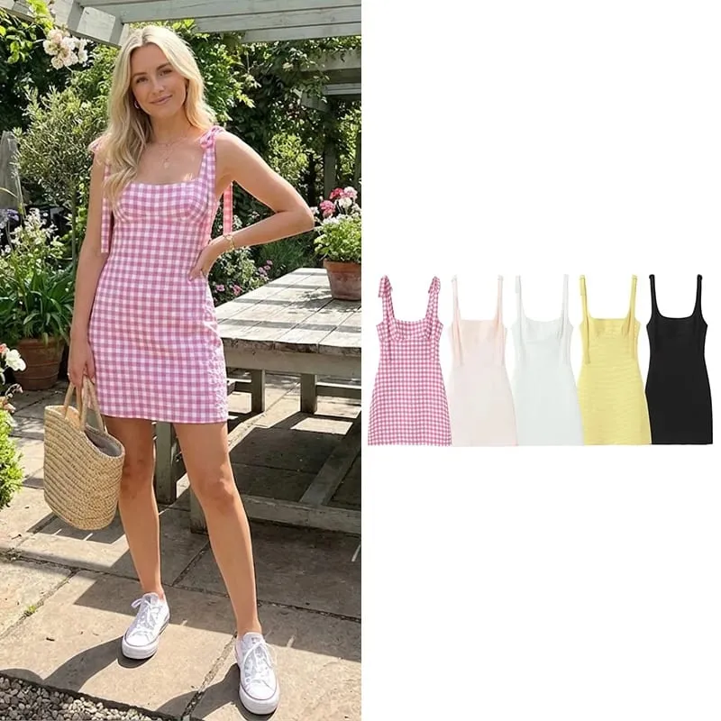 Willshela Women Fashion Solid Lace Up Backless Zipper Mini Dress Vintage Straps Square Collar Female Chic Lady Dresses — image 1