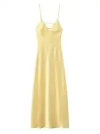 Women Solid Satin Sling Long Dress Casual Backless Sleeveless V-neck Pleated Gowns 2026 Summer Vacation Evening Party Robes