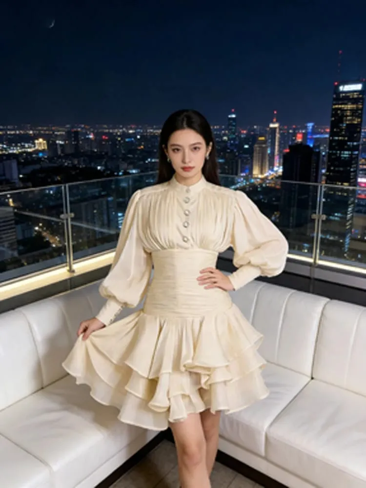 Chic Victorian-แรงบันดาลใจชุดมินิผู้หญิงพัฟแขนRuchedฉัตรโรแมนติกCottagecore Party Dresses 2026 อินเทรนด์Elegantชุด