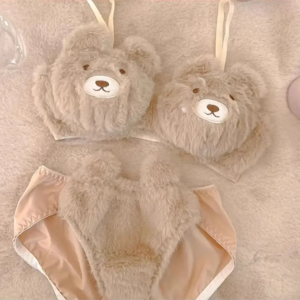 Cute Women Lingerie Set With Steel Ring Cartoon Bear Winter Bra & Brief Sets Soft Girl Warm Underwear Panties Suit Girl — image 3