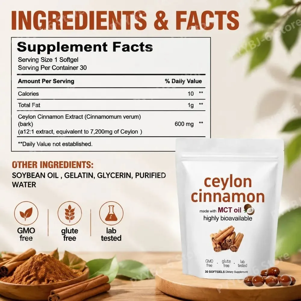 Ceylon Cinnamon Softgels 30 Count Natural Cinnamon Extract Supplement for Daily Wellness Digestion & Vitality Support — image 2