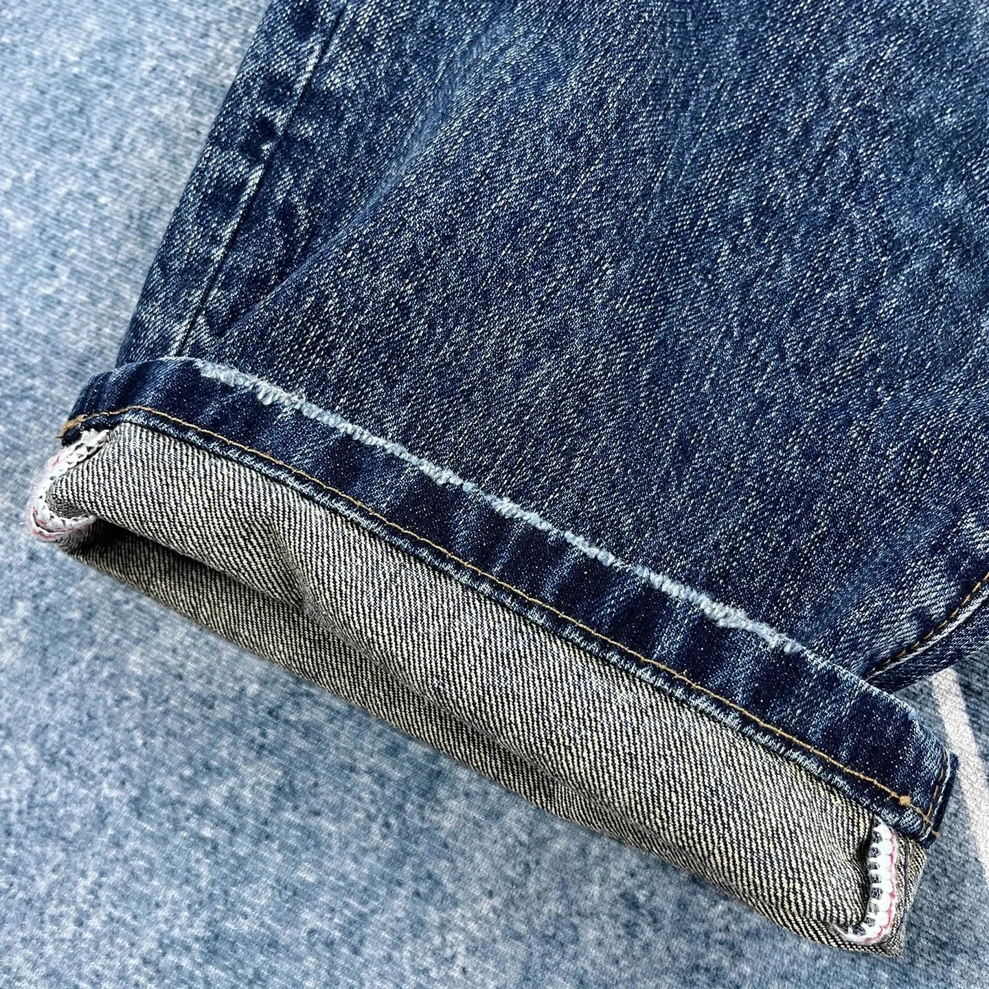 Retro heavyweight slightly tapered loose straight jeans men's American style distressed Ami khaki trousers — image 6
