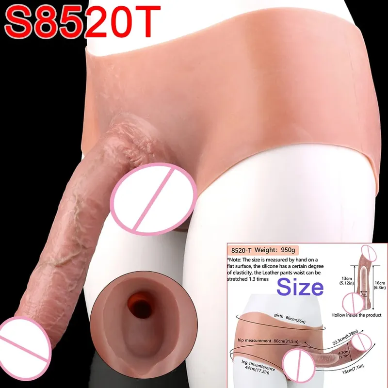 Gode ​​Long et creux à sangle pour homme, pénis Ultra réaliste, manches longues, pantalon, couverture de coq masculin, jouets sexuels