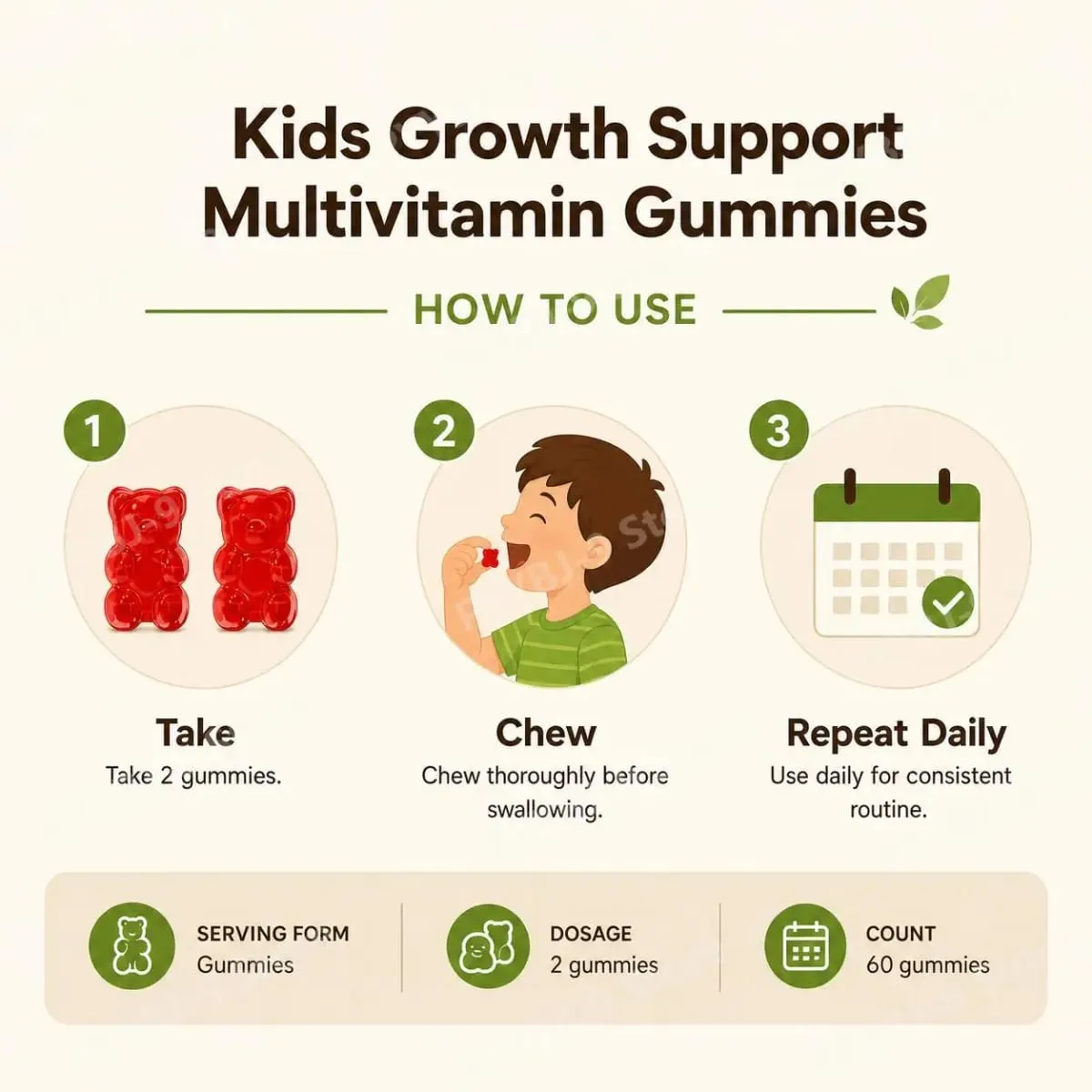 Kids Height Growth Support Gummies with Essential Growth Nutrition and Multivitamin Supports Healthy Height & Bone Development