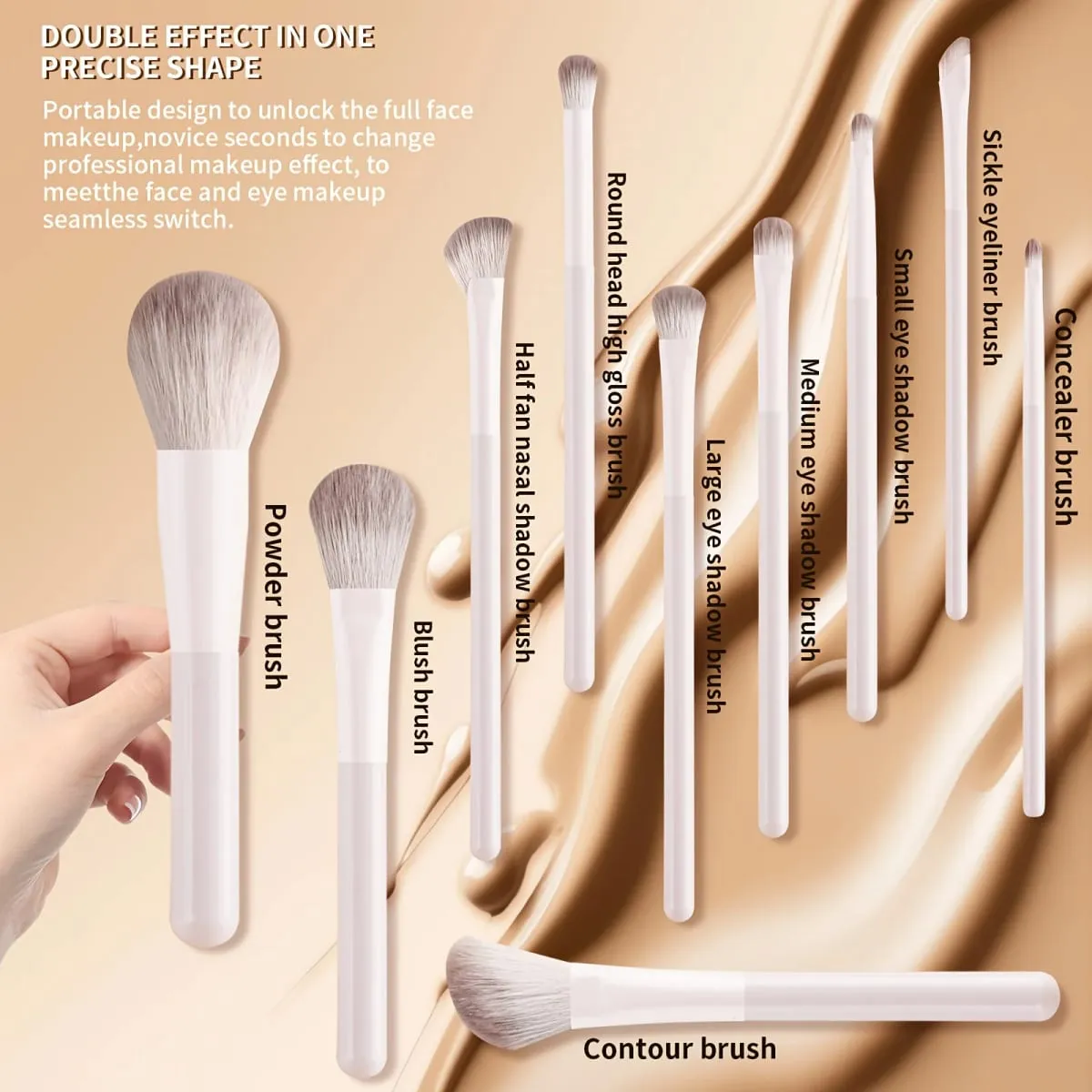 10pcs Beginner Makeup Brushes with Storage Bag Large Fluffy Powder Brush Blush Brush Contour Brush Foundation Brush Concealer — image 6