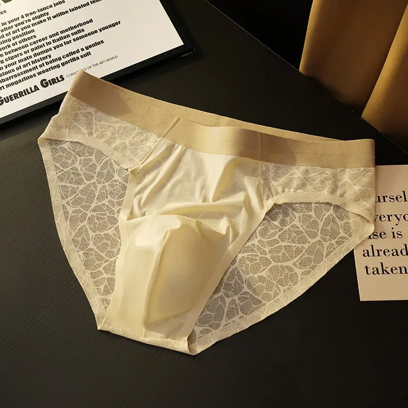 Seamless Jacquard Men Triangle Underwear Ice Silk Thin Breathable Panties Quick Drying Briefs Male Sexy U Bulge Pouch Underpants — image 5
