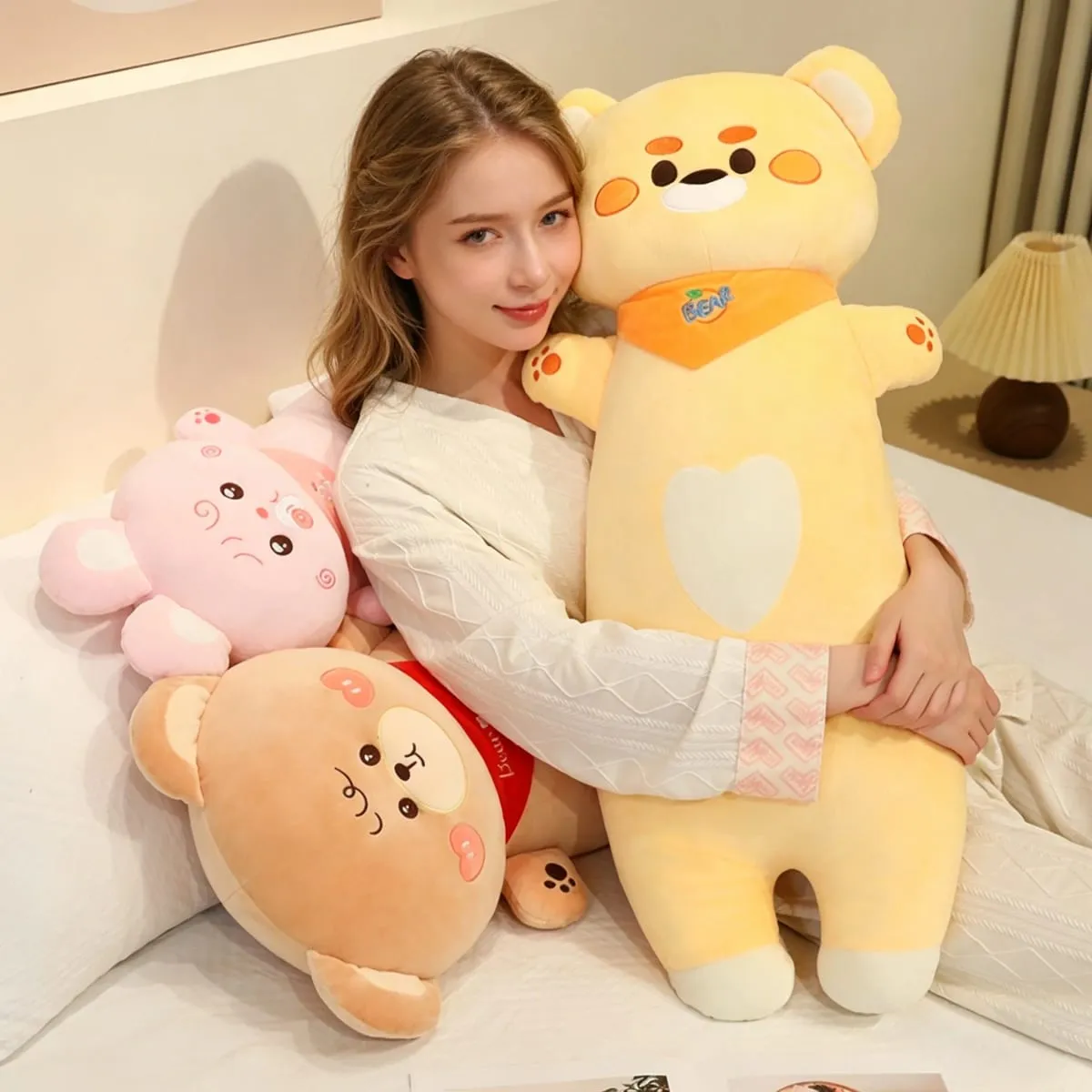 Aninimal Plush Pillow 60/80cm Rabbit Pig Bear Stuffed Cushion Kawaii Home Decor Toys Accompany Sleep Toy Birthday Surprise Gift — image 2