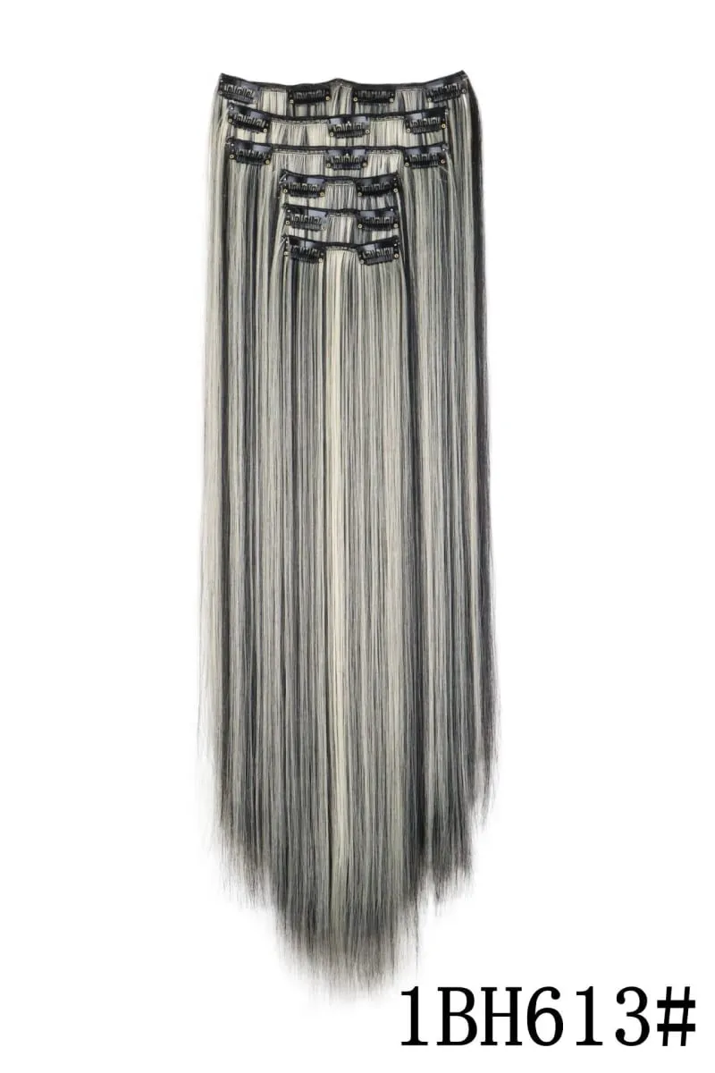 24Inch 16 Clips in Hair Extensions Long Straight Hairstyle Blonde Black Hairpieces Heat Resistant False Hair Daily Use Cosplay — image 9