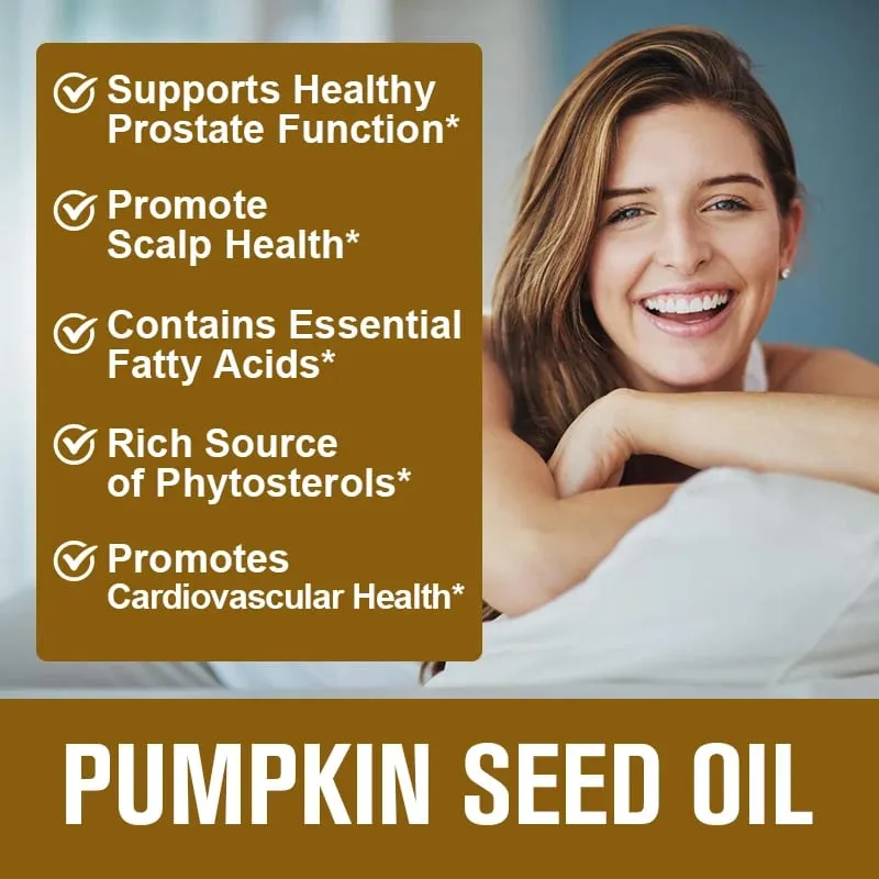 Buy 1 Get 1 Free! Pure Pumpkin Seed Oil Supplement Support Promotes Hair Growth Skin Health & Hormone Balance Restful Sleep