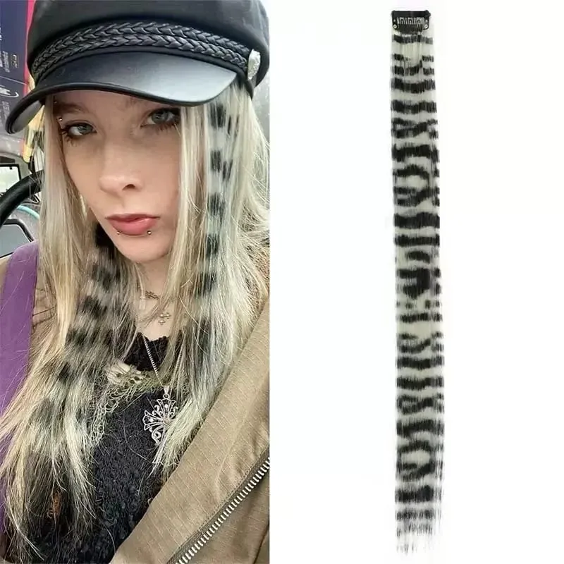 3pcs/set Stripe Printed Hair Colorful Long Straight Hair Pieces Synthetic Clip-in Hair Extensions for Daily Use Party Halloween — image 9