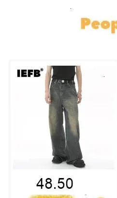 Presale Y2K Men's Carpenter Jeans Washed Distressed Wide Leg Casual Streetwear Make Old Dirty Denim Long Pants 9X3245 — image 8