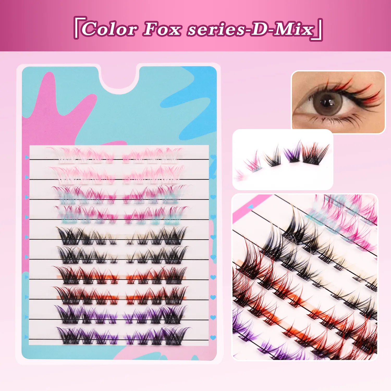 Colorful Fox DIY Segmented False Eyelashes Cluster Reusable Enlarge Eye Daily Use Multi Style Fusion Colorful DIY Cluster Lashes
