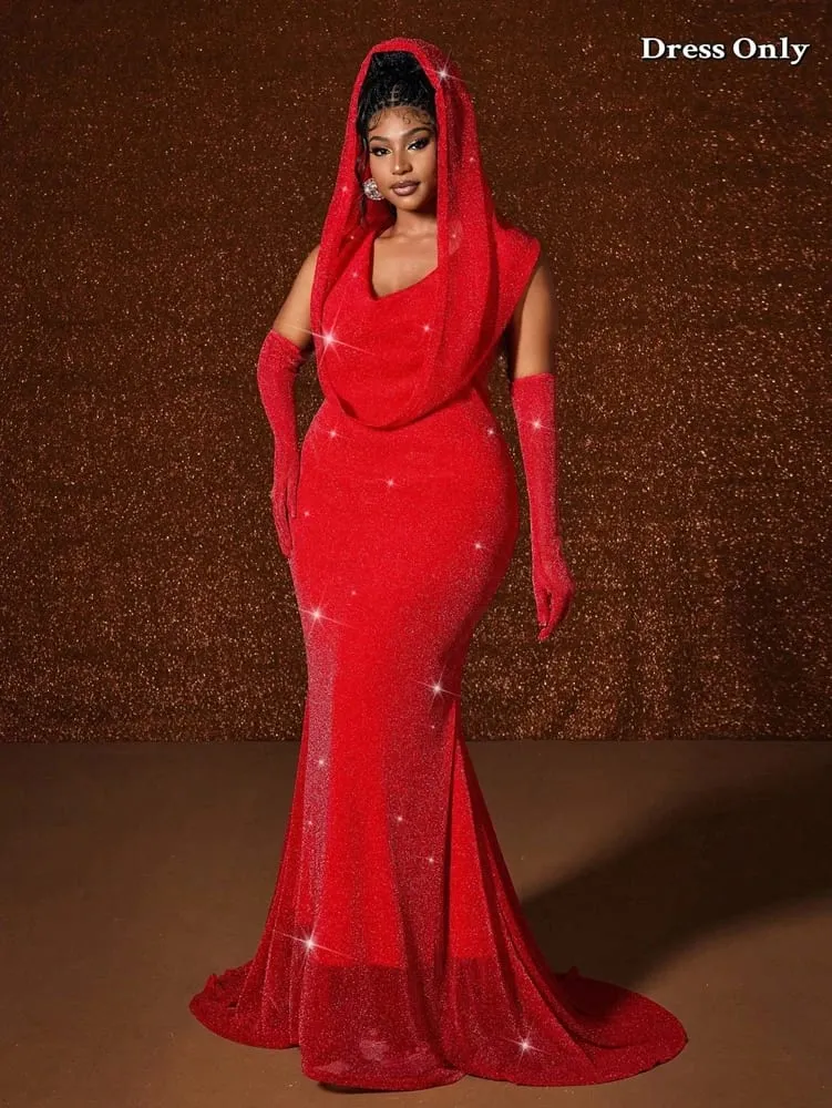 Plus Size Hat Sexy Waistband Hot Gold Fish Tail Swing Long Solid Colour Fishtail Slim Package Hip Dress Hooded — image 3