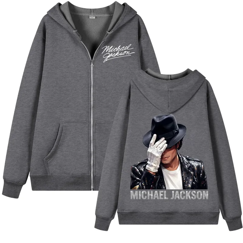 90's Rock Singer Michael Jackson Zipper Hoodie Vintage Fashion Zip Up Hooded Sweatshirts Men Women Casual Loose Fleece Pullovers — image 4