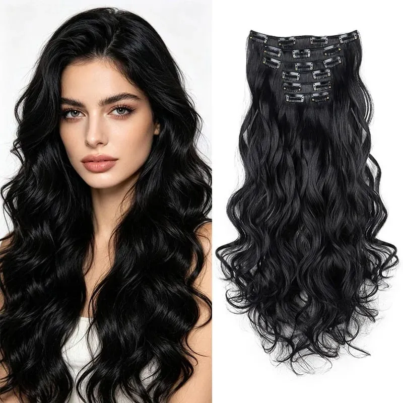 6pcs/set 24Inch Synthetic Long Curly Wavy Hair Extension 16 Clips High Tempreture Hairpiece Clip In Hair Extensions for Women — image 1